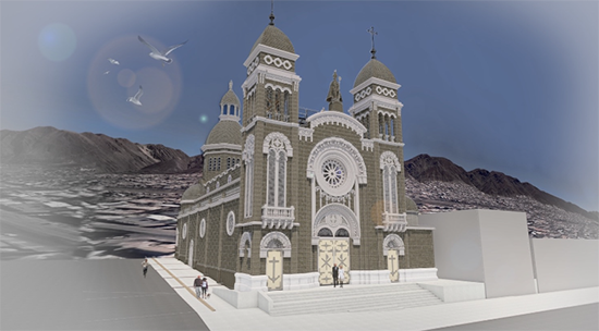 Maqueta proyectada con la Fachada de la Basílica de Antofagasta